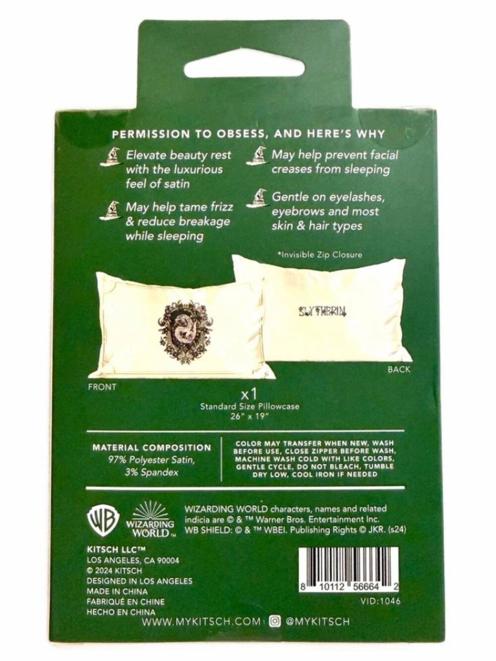 Kitsch x Harry Potter Slytherin Satin Zipper Pillowcase Standard/Queen New - Picture 5 of 7
